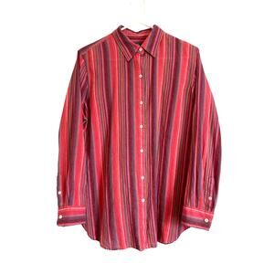 Chaps linen cotton button down shirt striped red pink collar lightweight Large